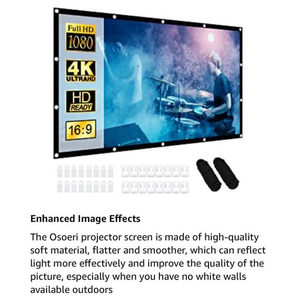 Osoeri Projector Movie Home Theater Screen 120 inch, 4K 16:9 HD Anti-Crease NEW - Picture 6 of 11